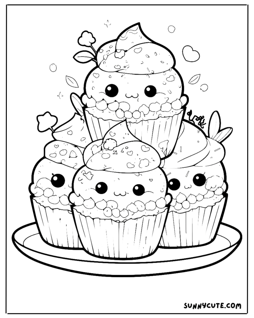 Cute Cupcakes Coloring Page