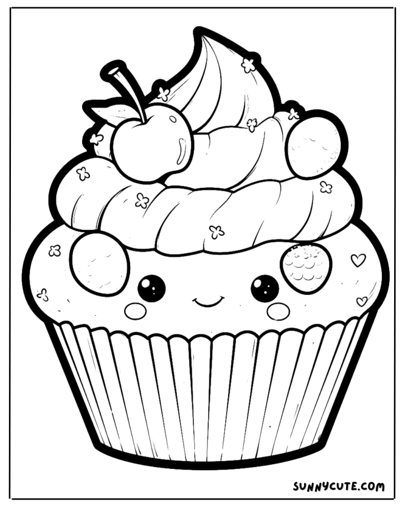 Fruit Cupcake Coloring Page