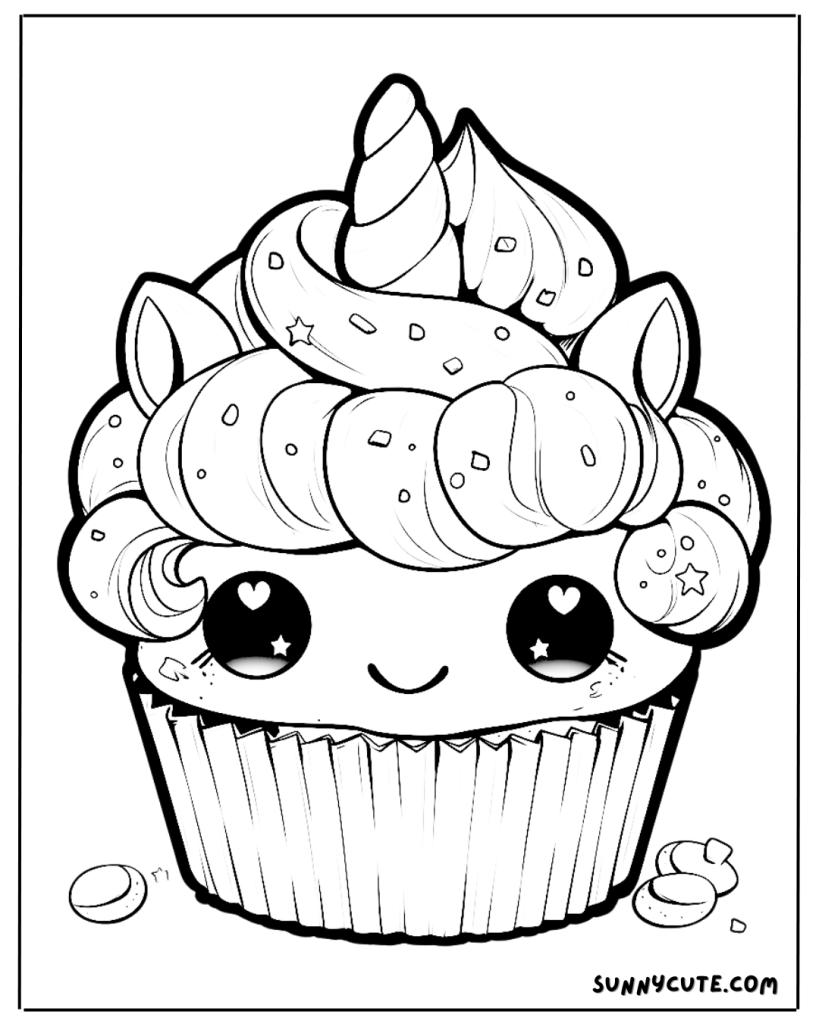 Unicorn Cupcake Coloring Page