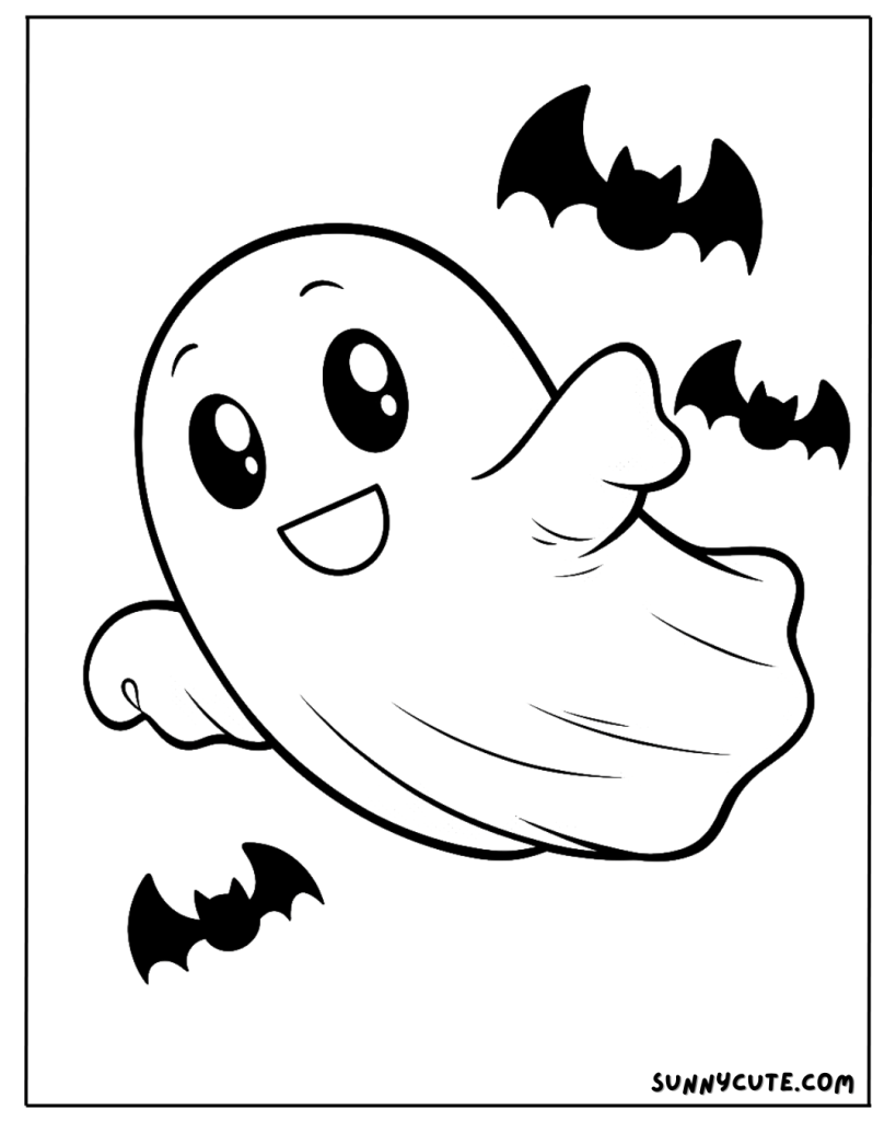 Ghost and Bat Friends Coloring Page