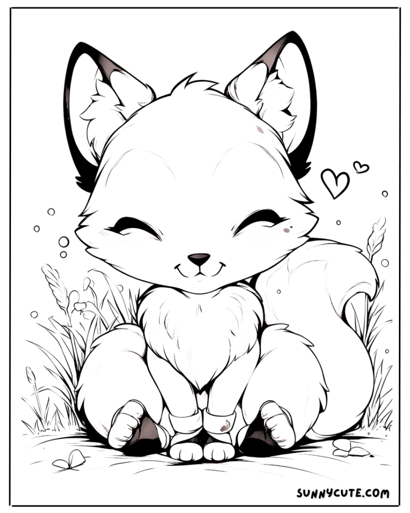 Kawaii Anime fox coloring Page