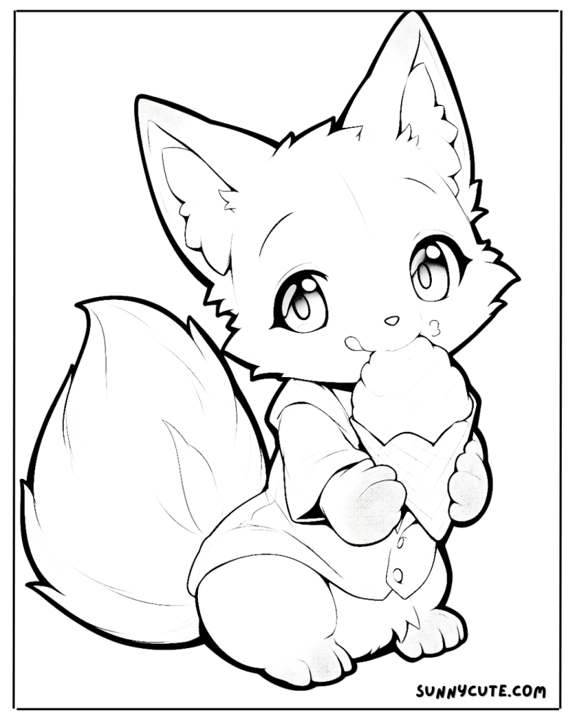 Fox eating ice cream coloring page