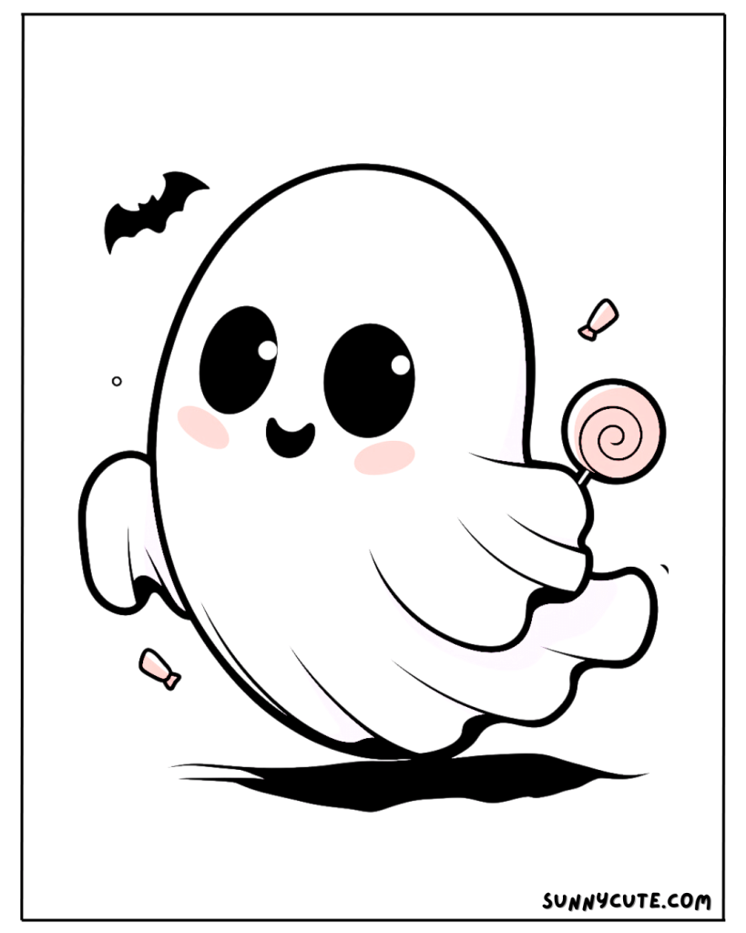 Baby Ghost with Candy Coloring Page