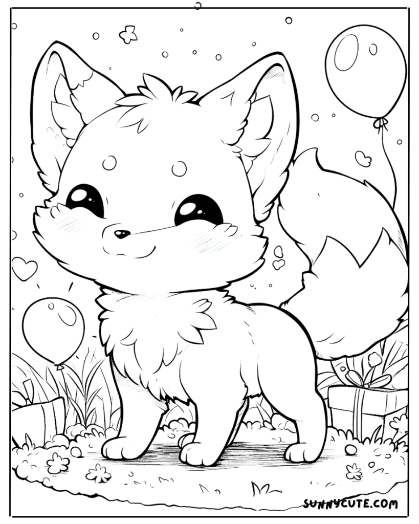 Kawaii fox birthday coloring page
