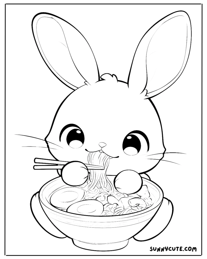 Kawaii Bunny Eating Ramen coloring Page