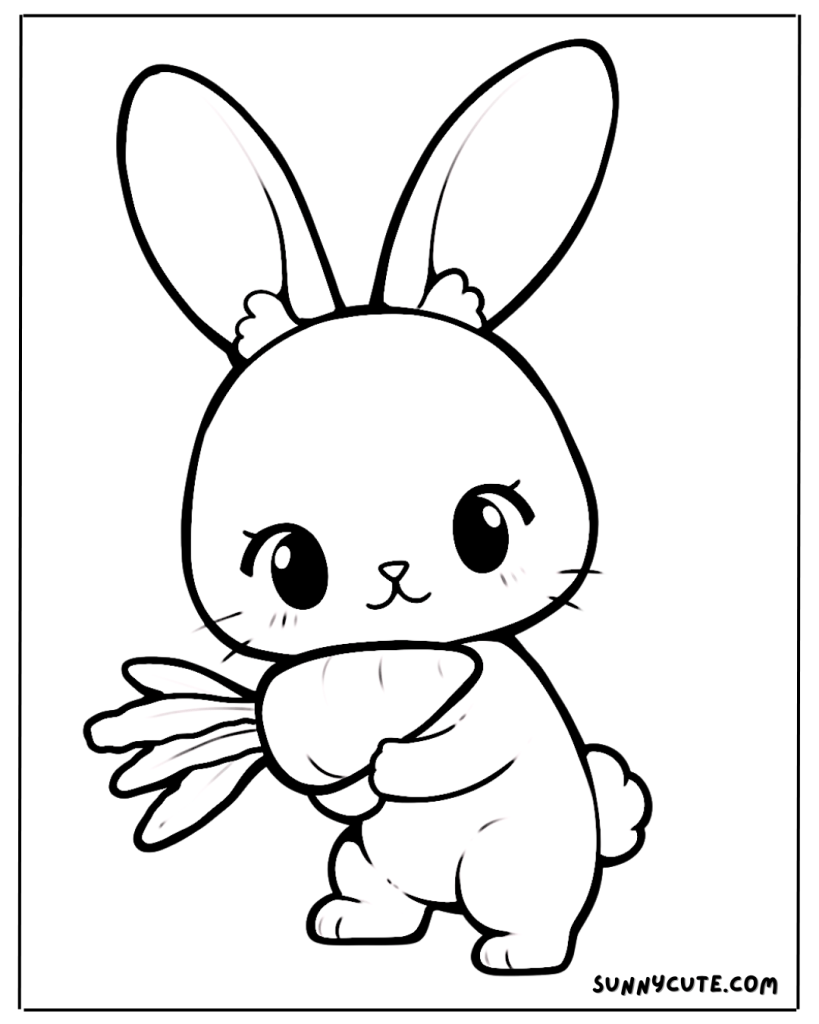 Adorable Rabbit Holding Carrot Coloring Page