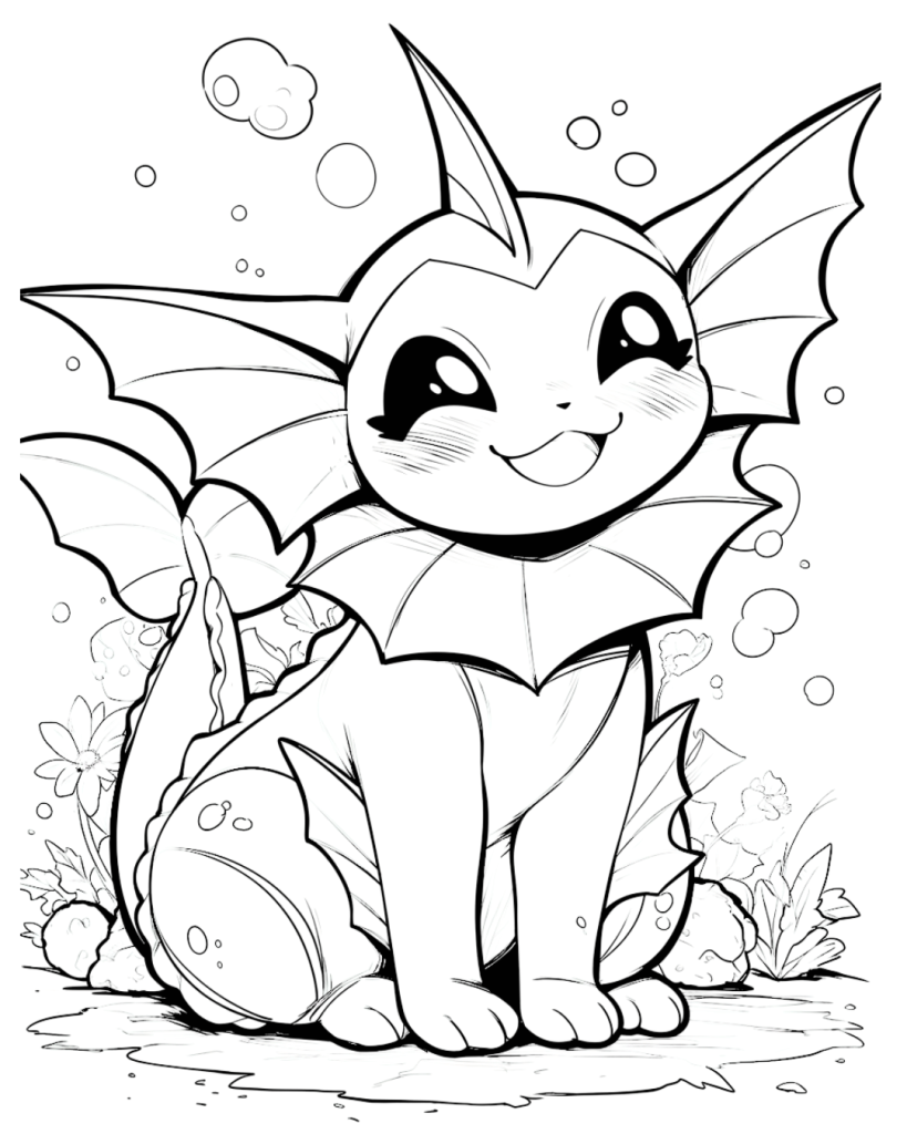 Happy Pokemon Vaporeon Coloring Page