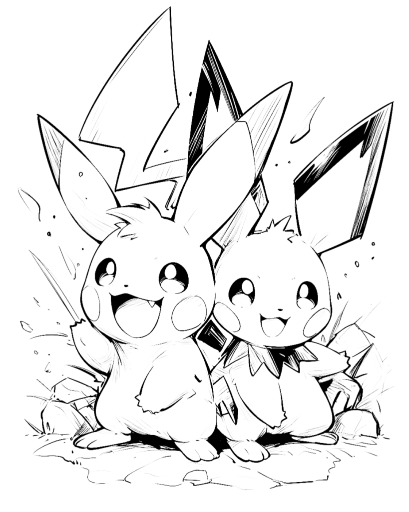 Pikachu and Pichu Coloring Page