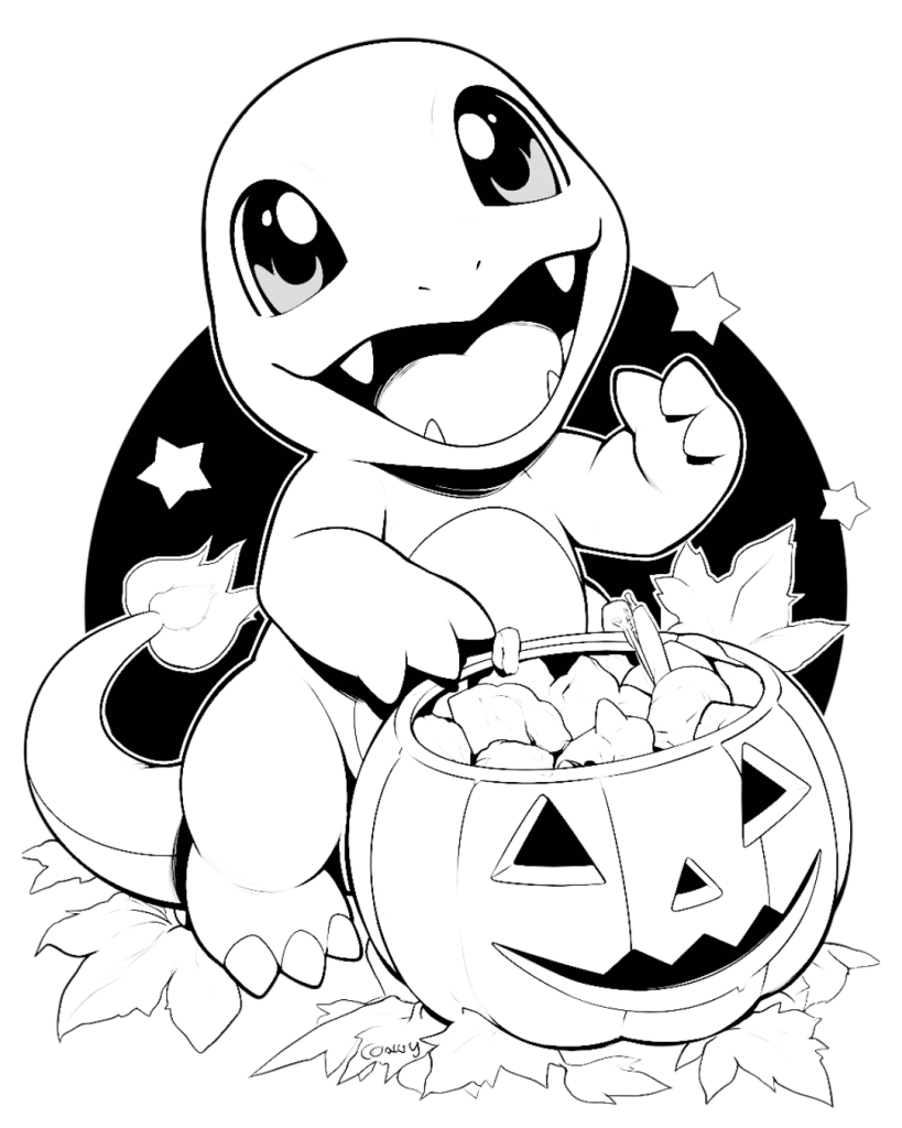 Charmander with Pumpkin Coloring Page