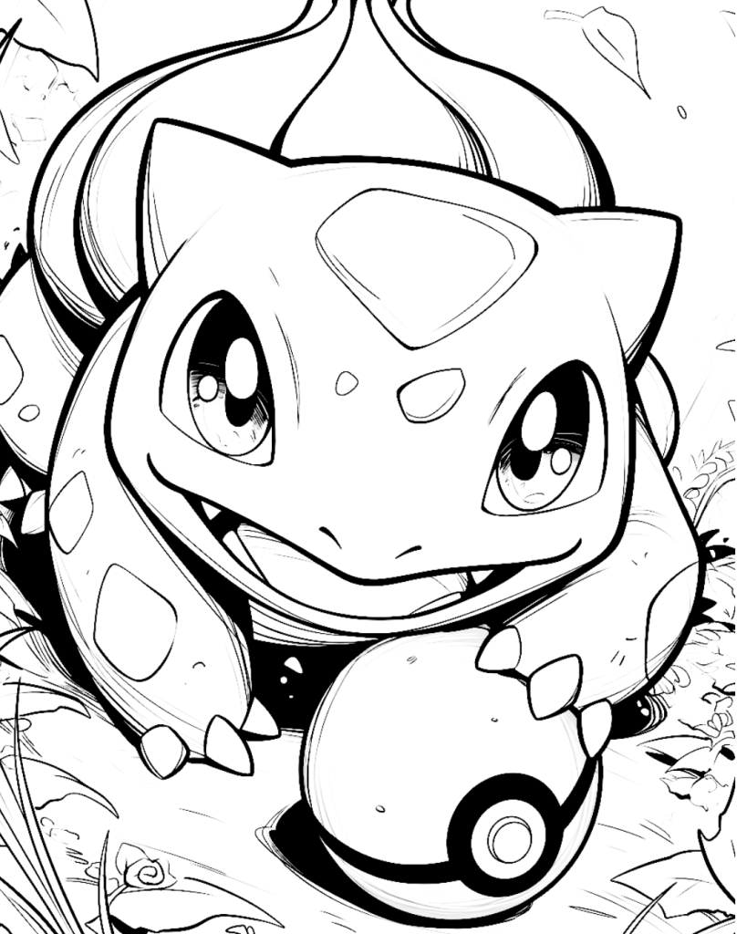 Bulbasaur play with Pokeball Coloring Page