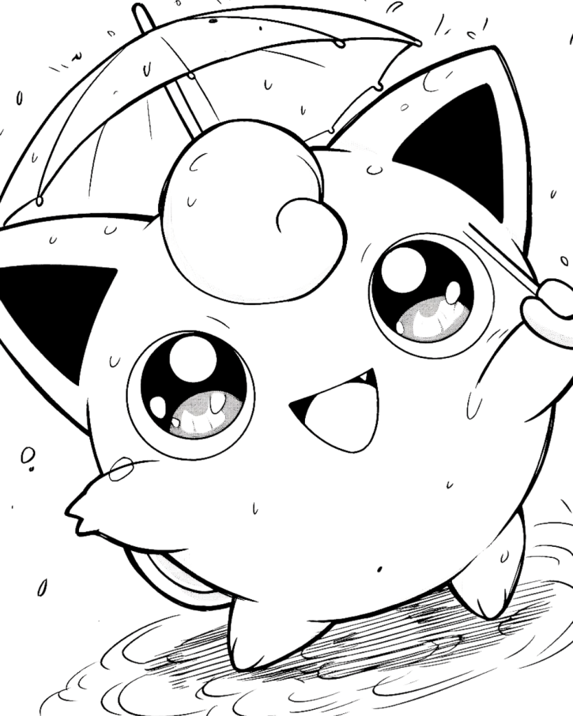 Jigglypuff on rainy day Coloring Page