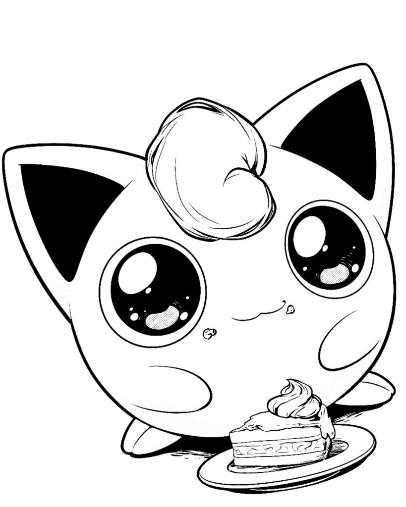 Jigglypuff eating cake coloring page