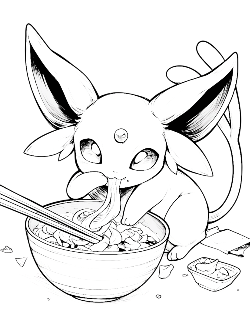 Espeon Eating Ramen Coloring Page