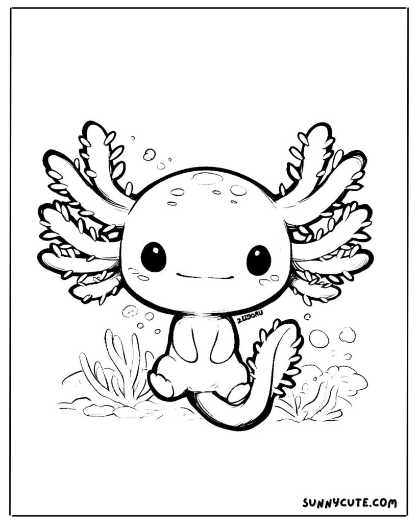 Baby axolotl  coloring page