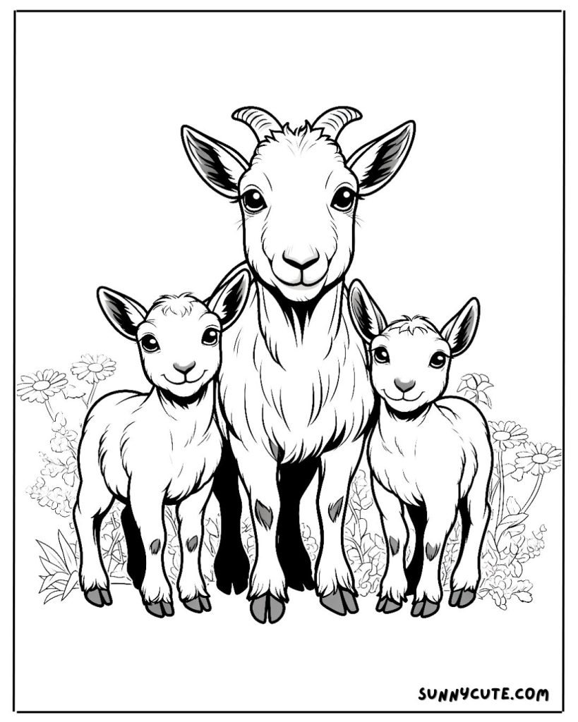 A mother goat with her kids coloring page