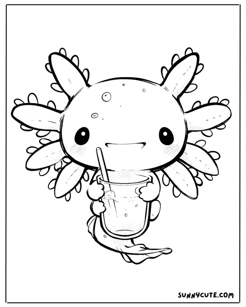 Axolotl drinking soda coloring page