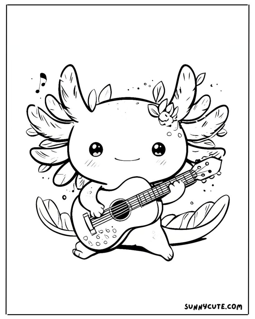  Axolotl playing guitar coloring page