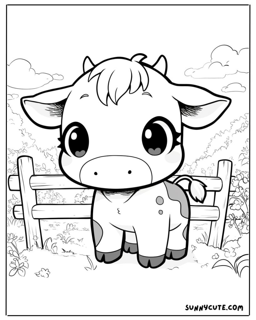 Cow in farm coloring page