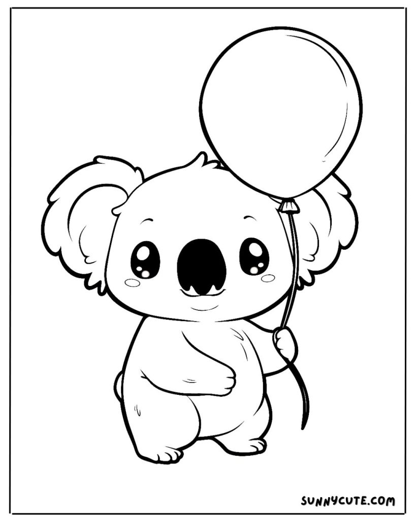 Koala with balloon coloring page