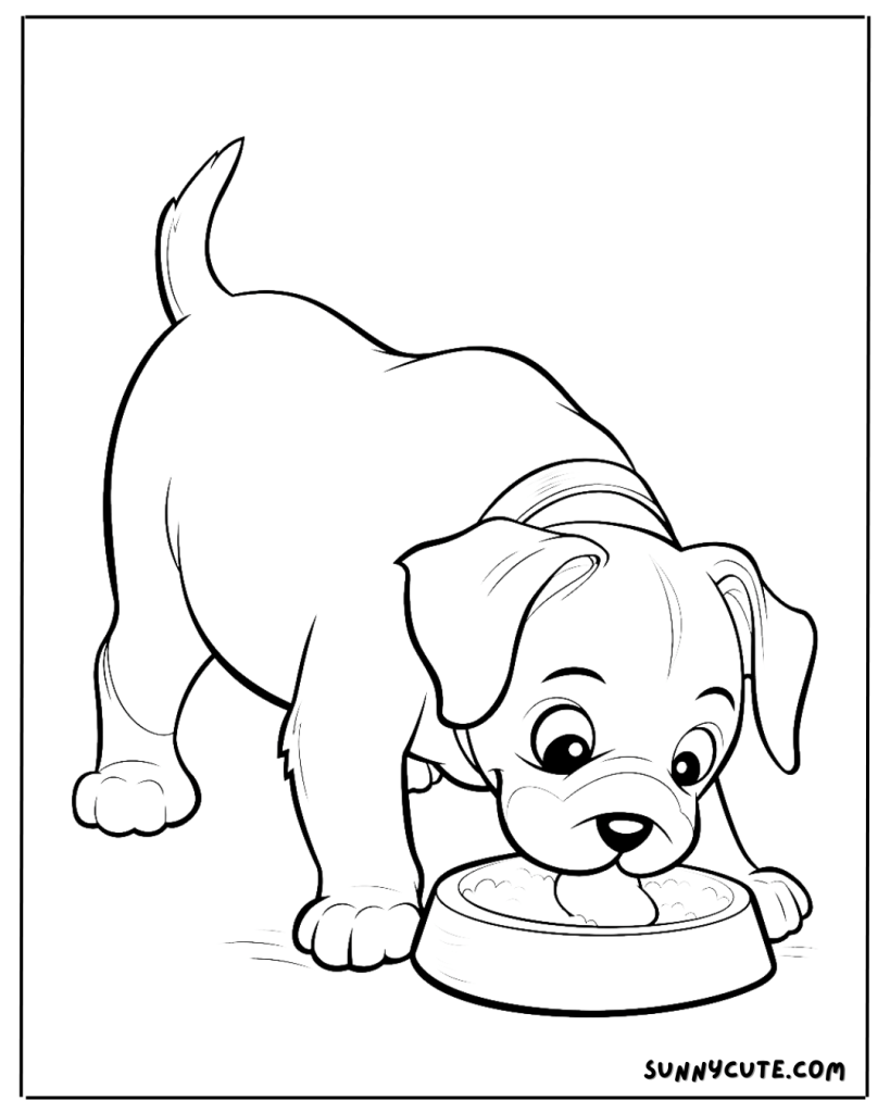 Dog eating food coloring page