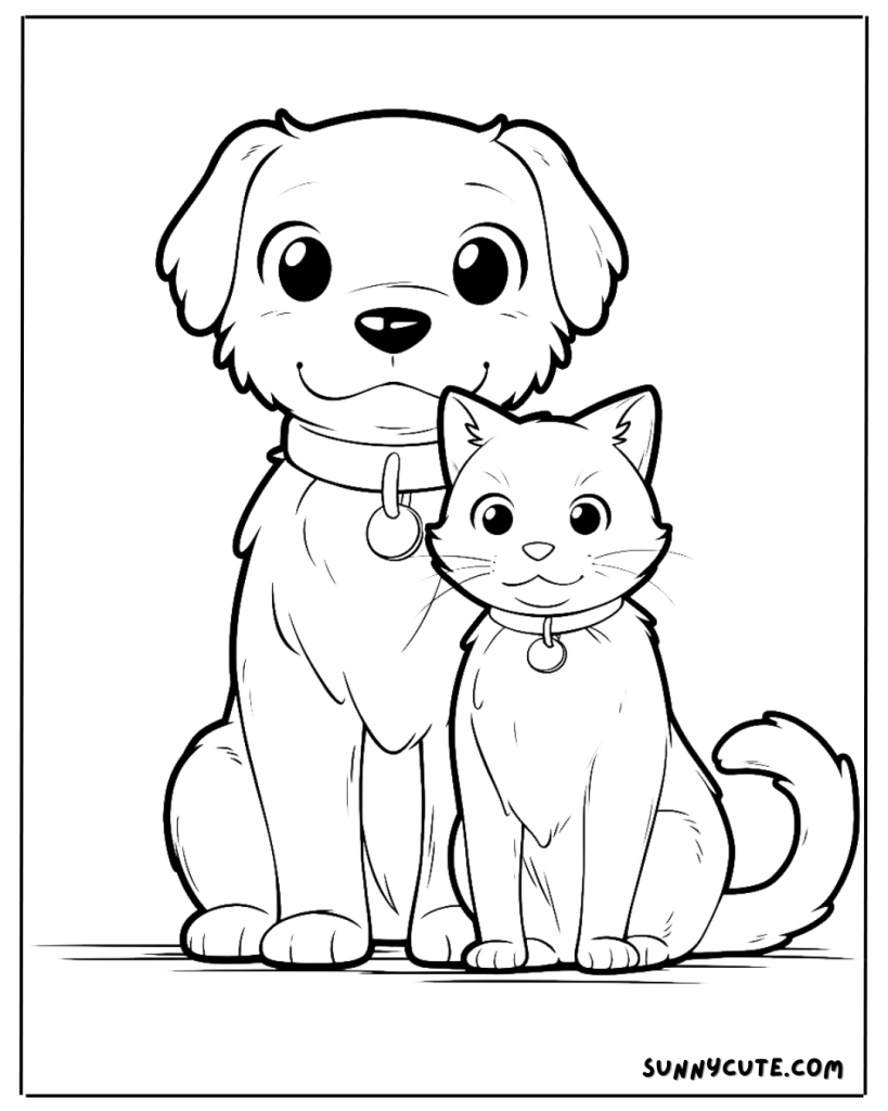 dog and cat coloring page