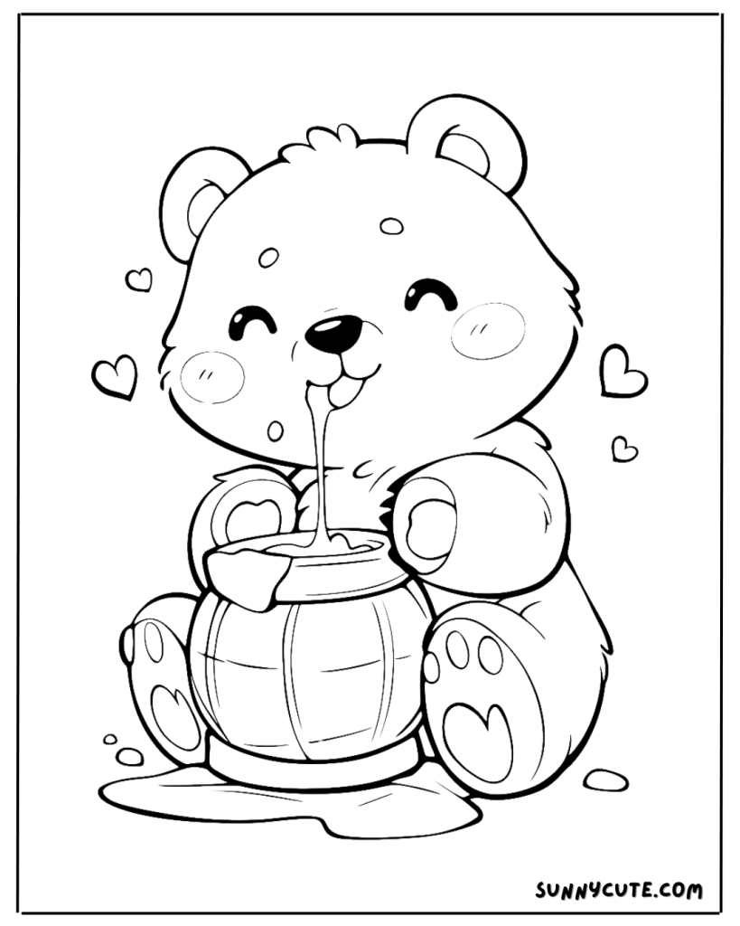 Bear eating honey coloring page