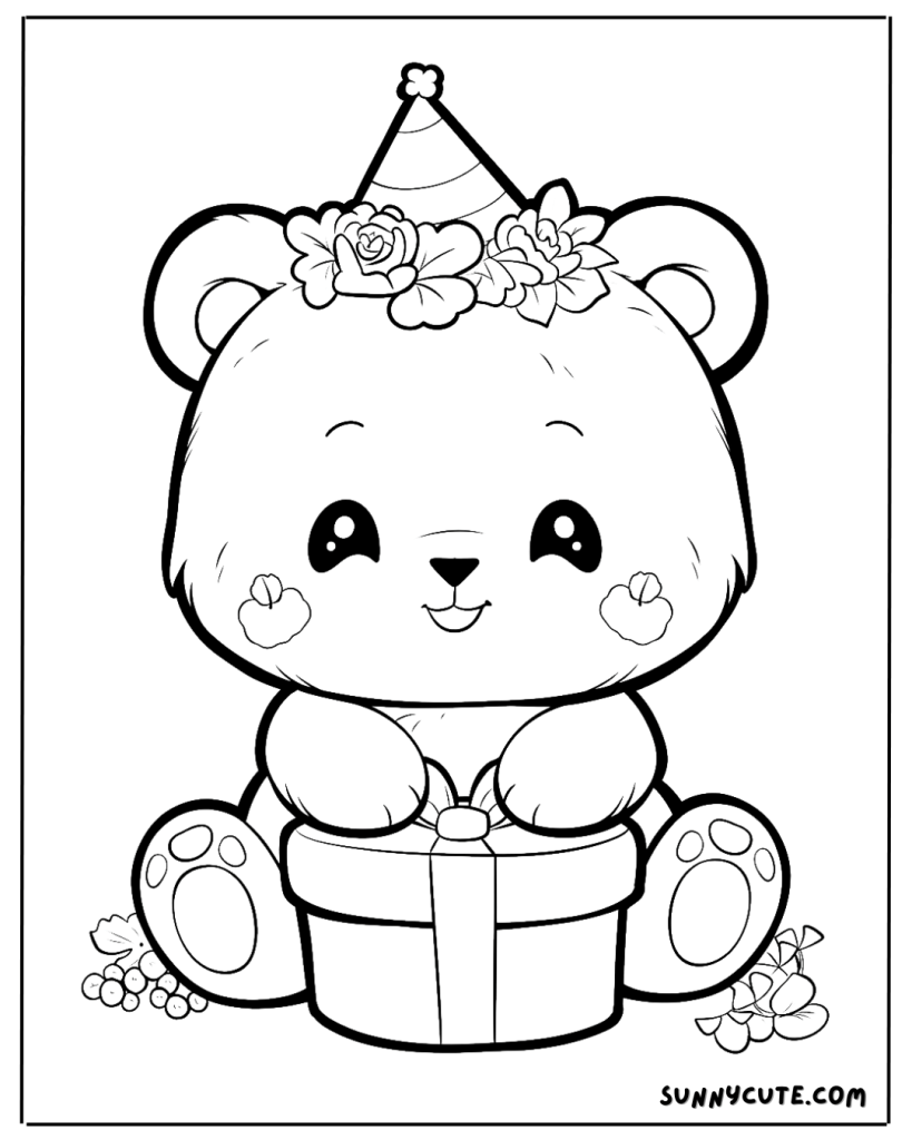 Birthday bear coloring page
