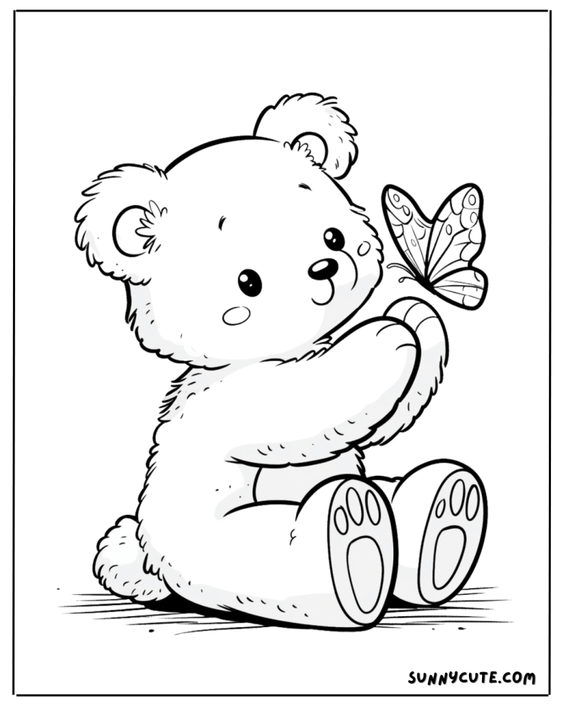 Bear with butterfly coloring page