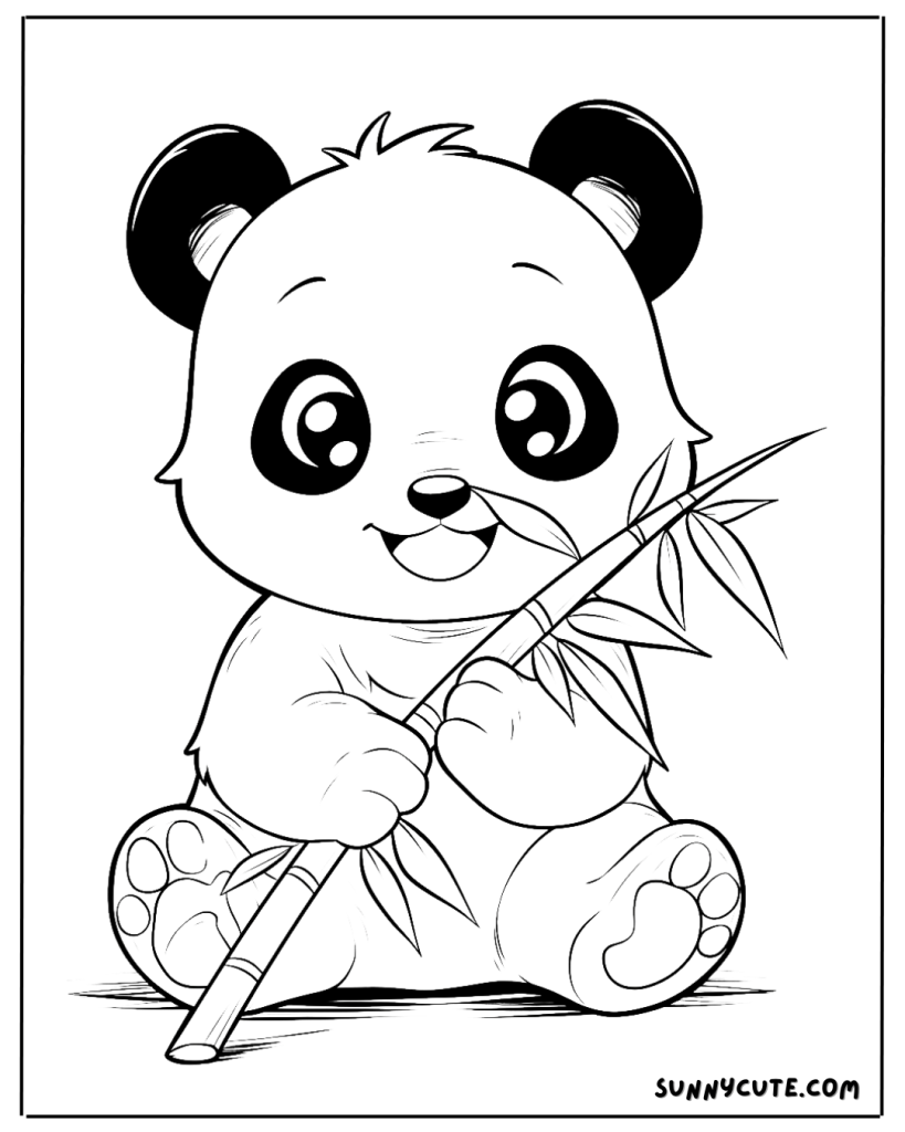 Panda with Bamboo Coloring Page