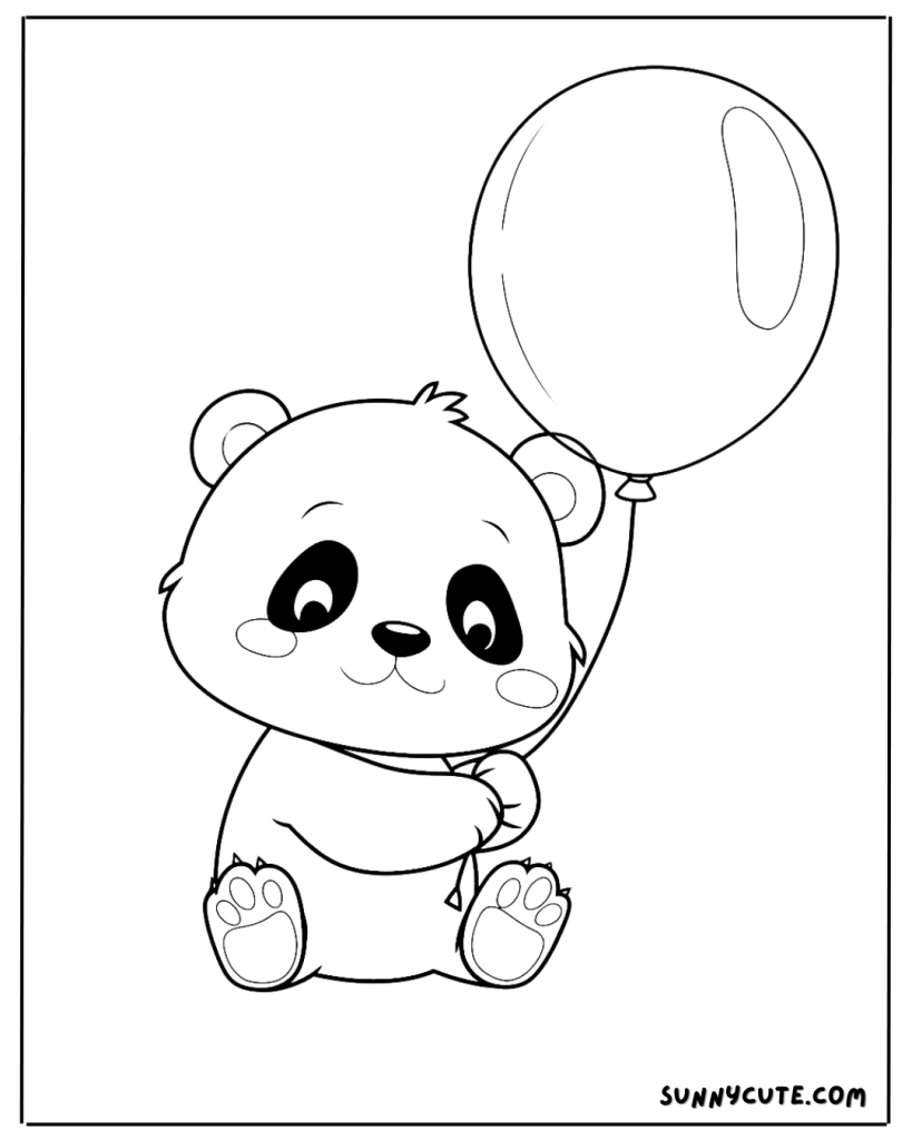 Baby Panda with Balloon Coloring Page