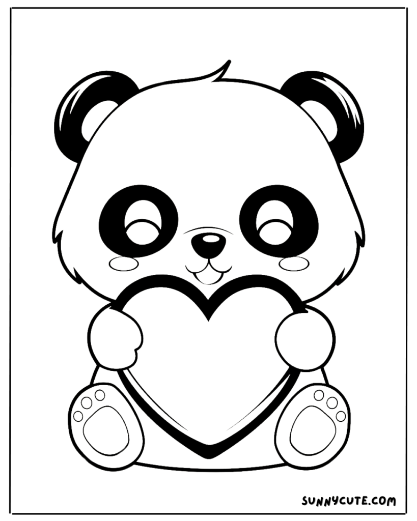 panda holding a heart coloring page
