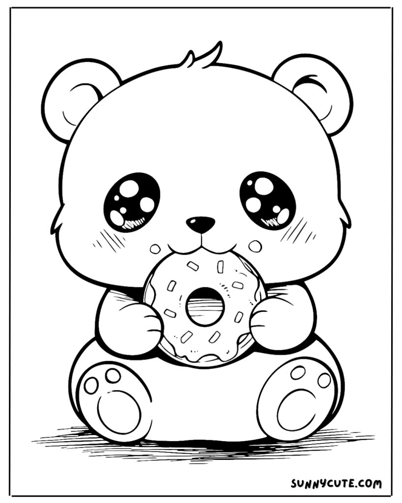 Panda eating a donut coloring page
