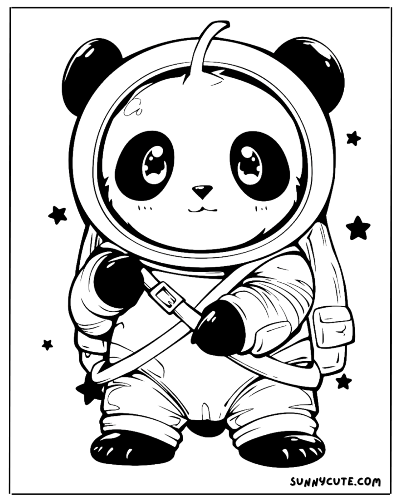 Cute Panda Astronaut Coloring Page