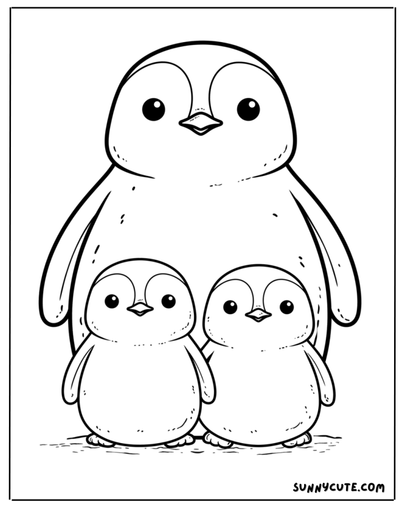 Mom and baby penguin coloring page