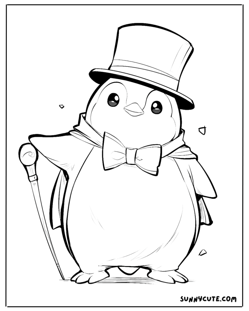 Magician penguin coloring page