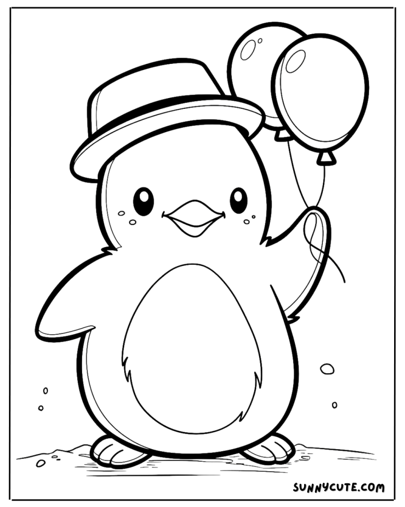 Penguin with balloons coloring page