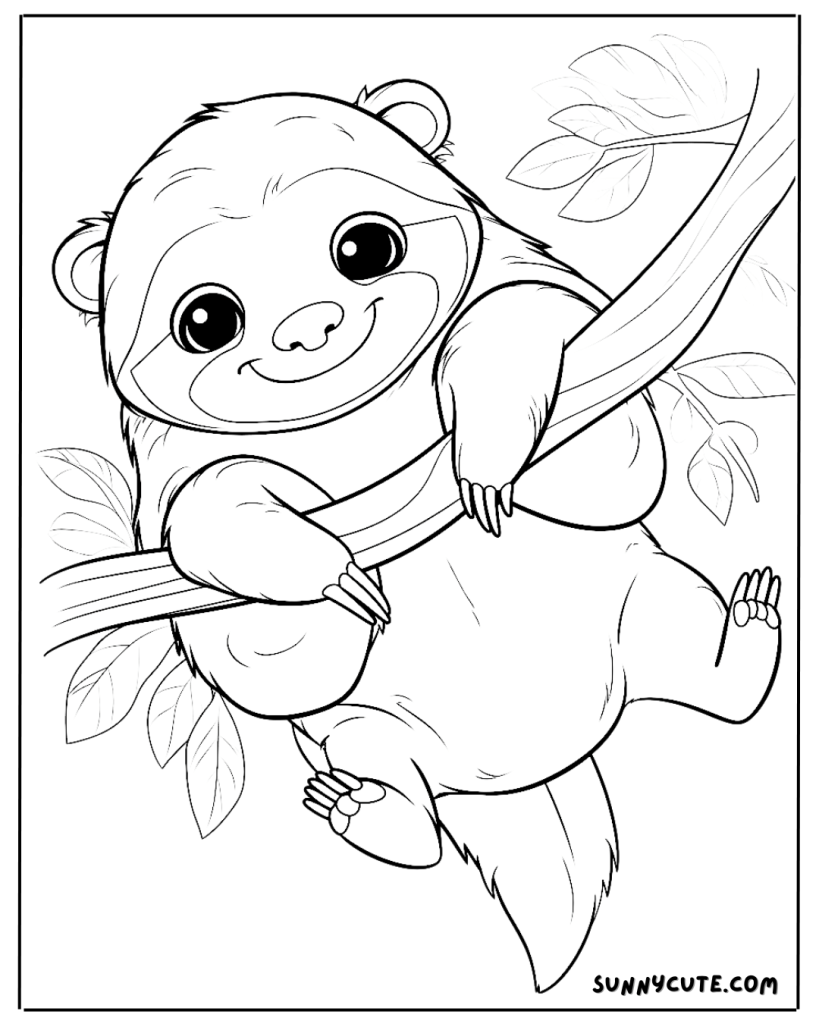 Happy Sloth Coloring Page