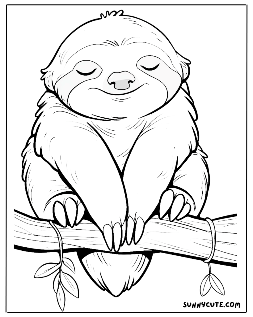 Sleeping sloth coloring page