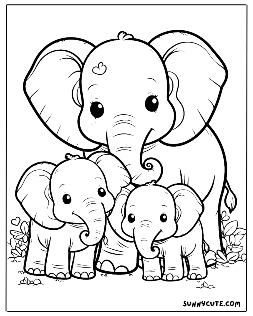 Elephant Family Coloring Page