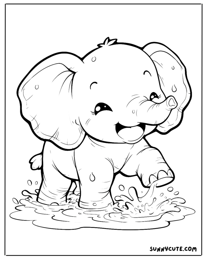 Elephant with a Water Splash Coloring Page