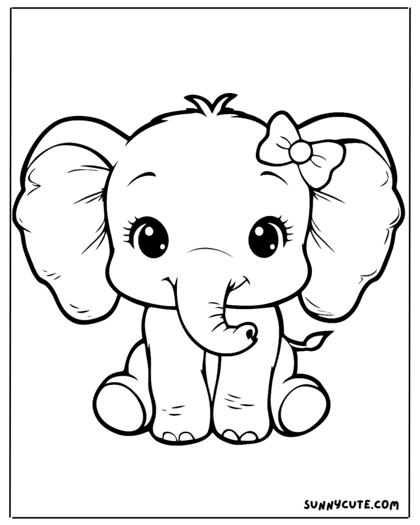 Cute baby girl elephant coloring page