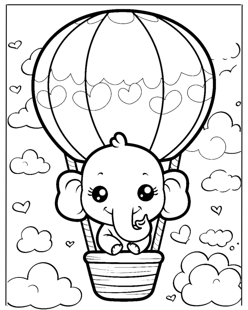 Elephant balloon ride coloring page