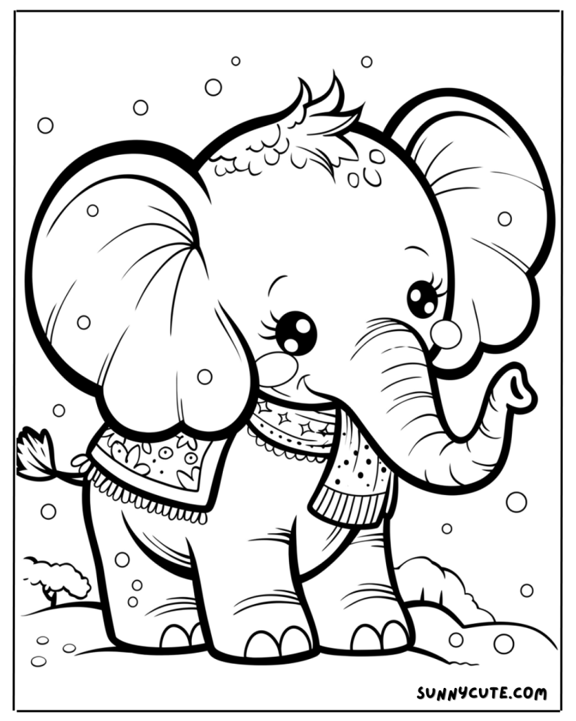 Elephant in snow coloring page