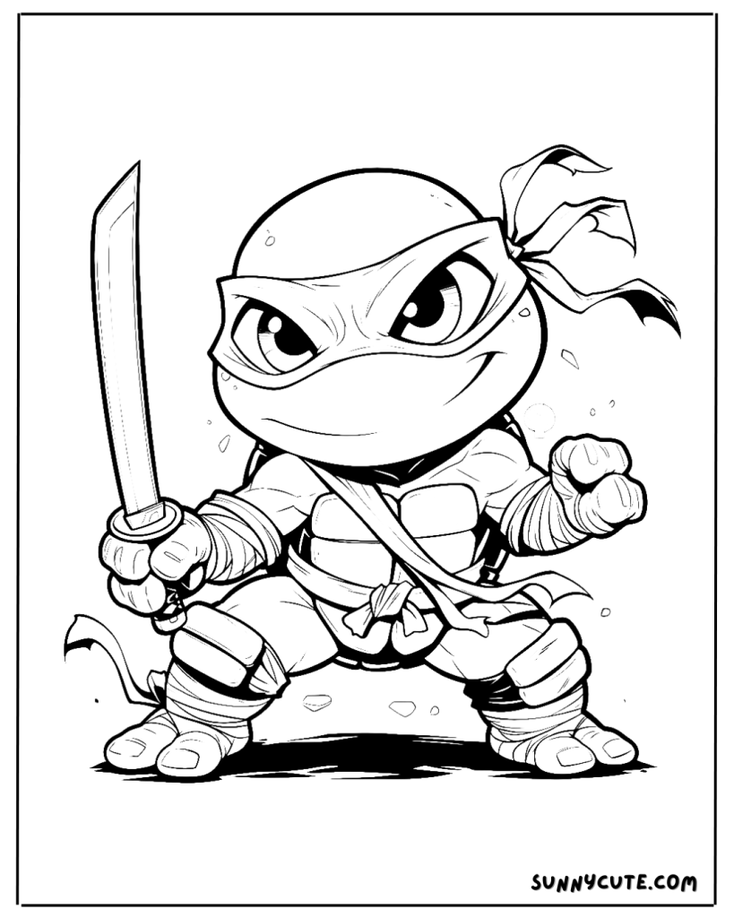 Kawaii Ninja turtle coloring page