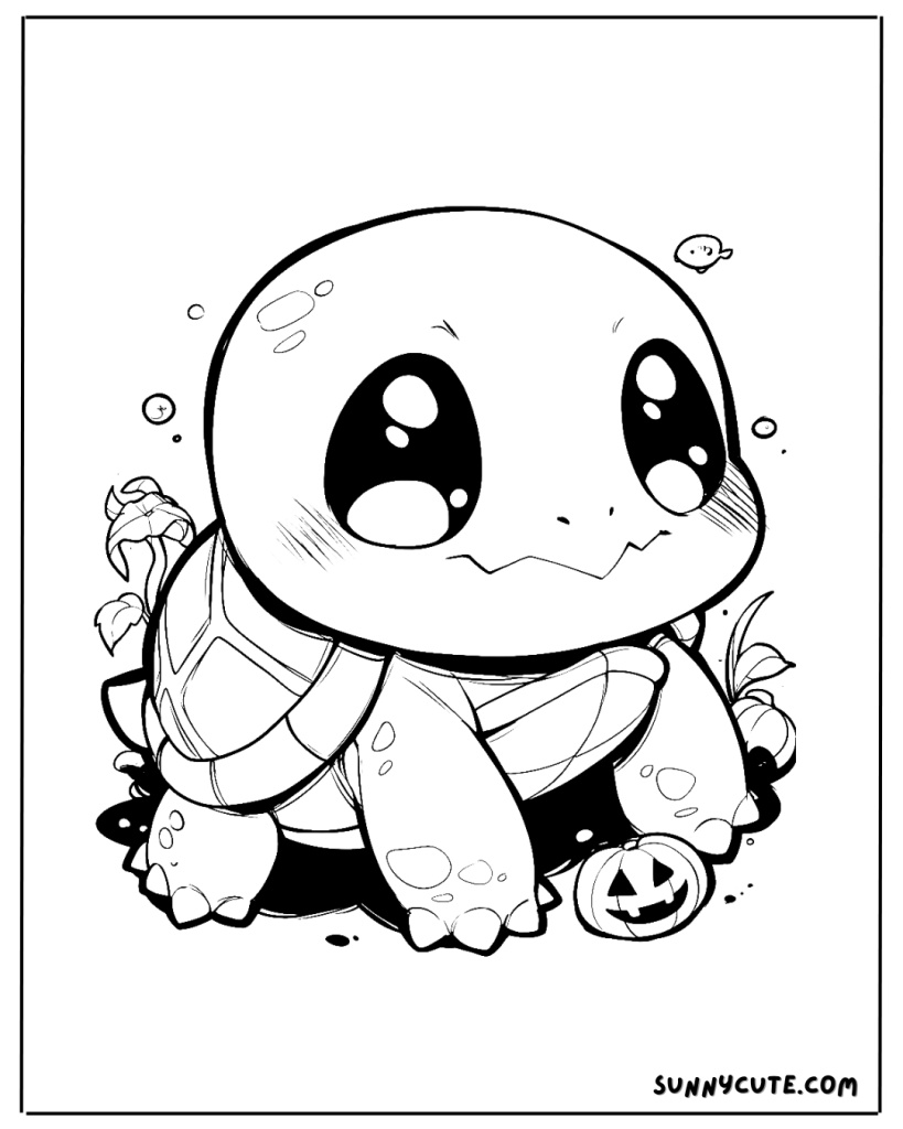 Turtle with pumpkin coloring page