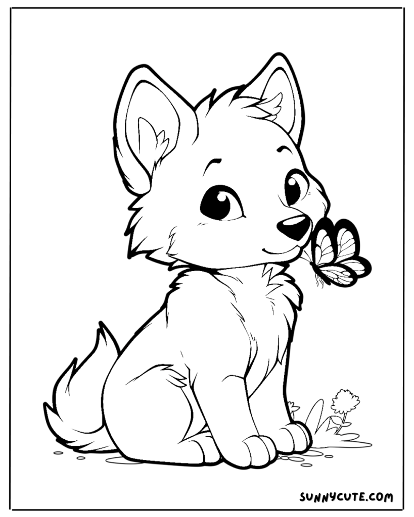 Baby wolf coloring page