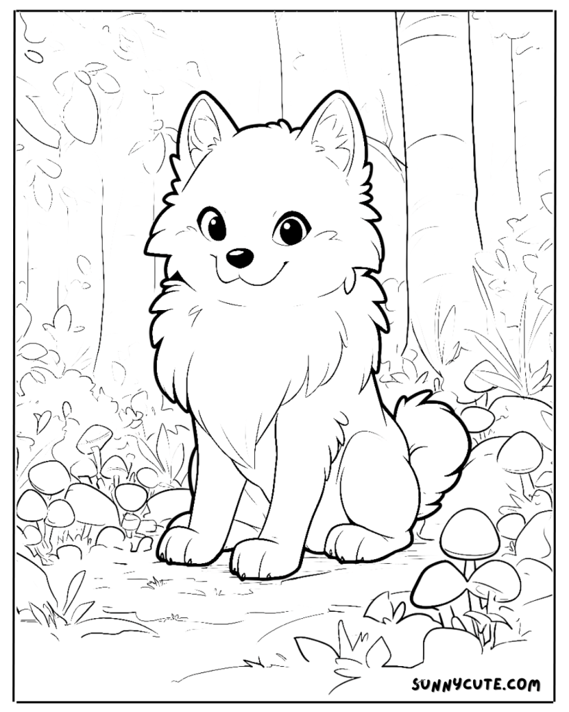 Wolf in forest coloring page