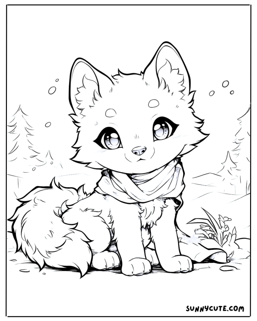 Wolf in snow coloring page