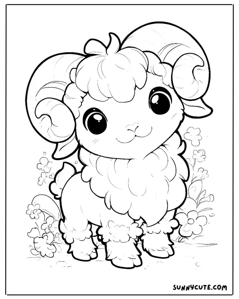 Kawaii goat coloring page