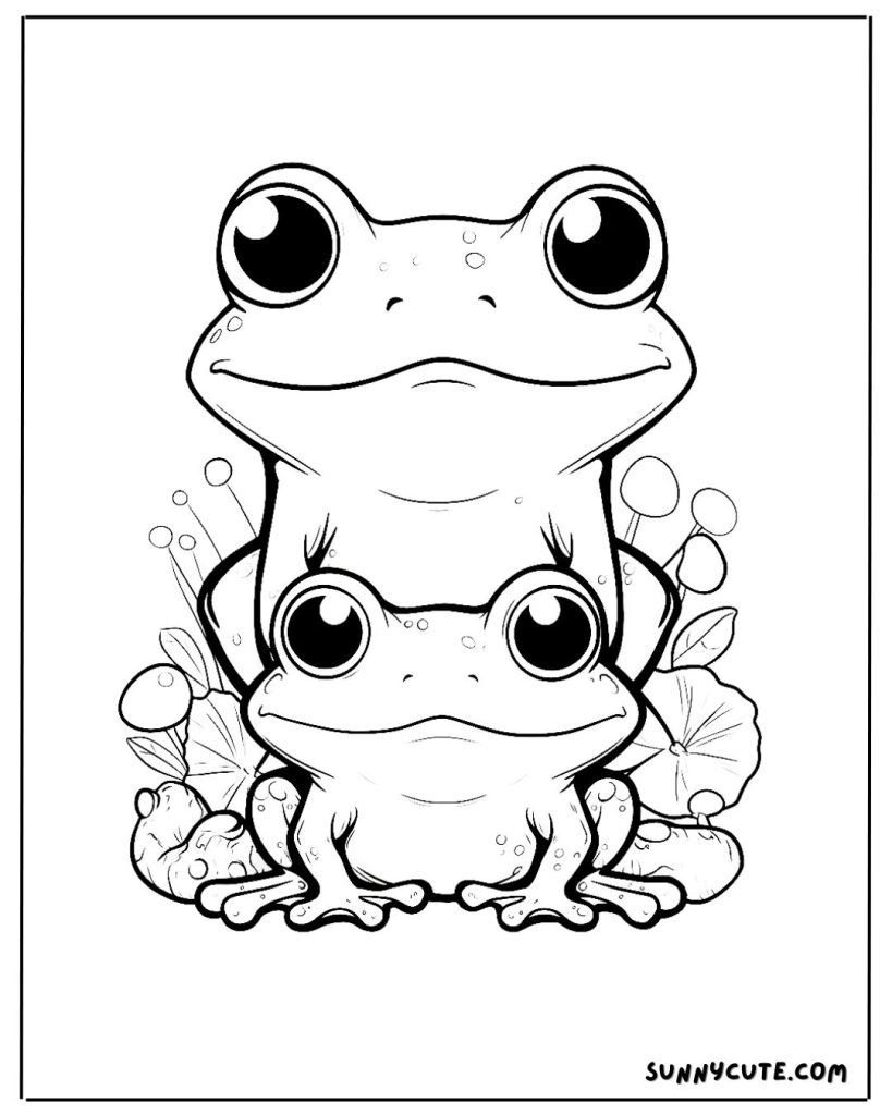 Two frogs coloring page